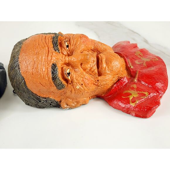 Bust Chinese Asian Oriental Senior Chalkware 5" Wall Decor 80s Wall Hanging x2 - Picture 12 of 14